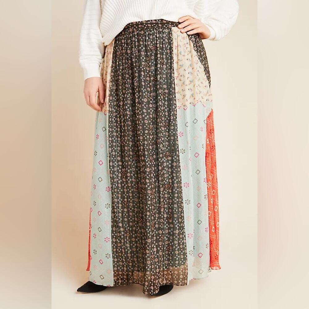 Anthropologie Verb Pallavi Singhee India Beaded Floral Print Maxi Skirt Size 2